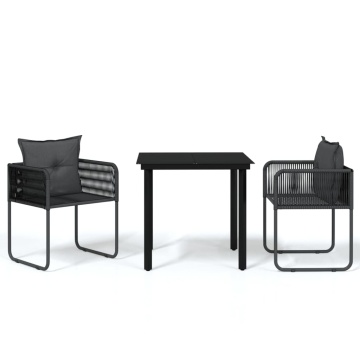 Set de mobilier pentru grădină, 3 piese, negru - Img 2