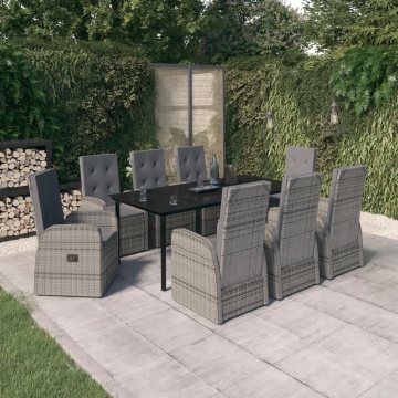 Set de mobilier pentru grădină, cu perne, 9 piese, gri - Img 1