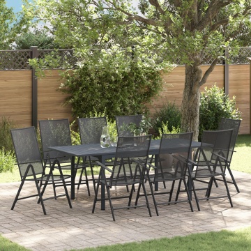 Set de mobilier pentru hol 9 Piese Oțel Anthracit, Masă extensibilă pentru grădină Anthracit (140-210)x90x73 cm Oțel - Img 1