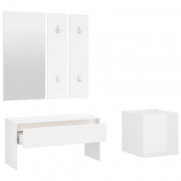 Set de mobilier pentru hol, alb extralucios, lemn prelucrat - Img 8
