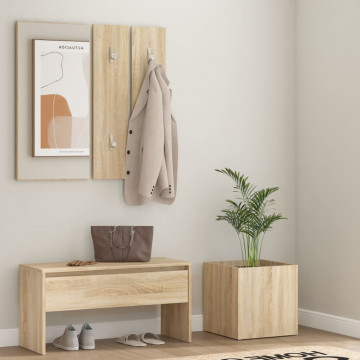Set de mobilier pentru hol, stejar sonoma, lemn prelucrat - Img 1