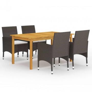 Set de servit masa pentru grădină, 5 piese, cu perne, maro - Img 1