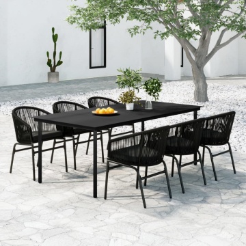 Set de servit masa pentru grădină, 7 piese, negru - Img 1