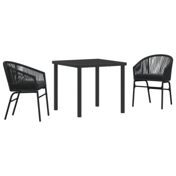 Set de sufragerie de grădină 3 piese Ratan PE Negru - Img 2