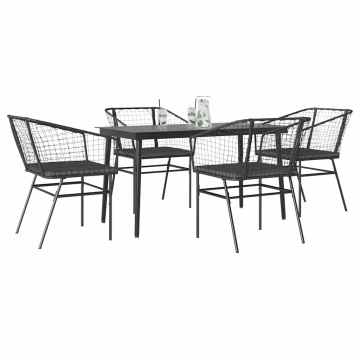 Set de sufragerie de grădină 5 piese neagră Sticlă Poly Rattan - Img 1