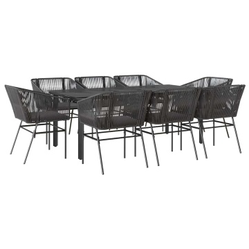 Set de sufragerie de grădină 9 piese neagră sticlă polirattan - Img 2