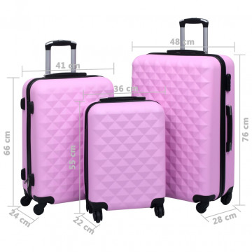 Set de valize cu carcasă rigidă, 3 piese, roz, ABS - Img 6