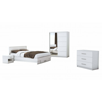Set dormitor Beta, alb, dulap 150 cm, pat 140×200 cm, 2 noptiere, comoda - Img 2