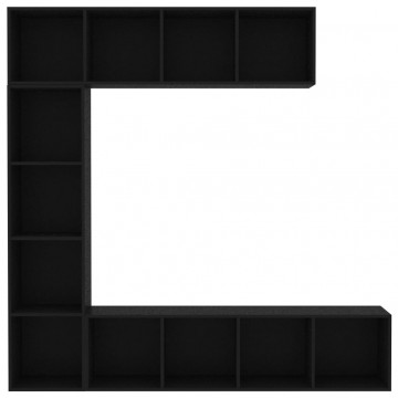 Set dulap cărți/TV, 3 piese, negru, 180x30x180 cm - Img 4