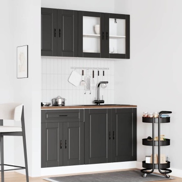 Set dulap de bucătărie 4 piese „Kalmar” lemn negru prelucrat - Img 3