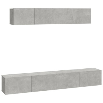 Set dulap TV, 4 piese, gri beton, lemn prelucrat - Img 2