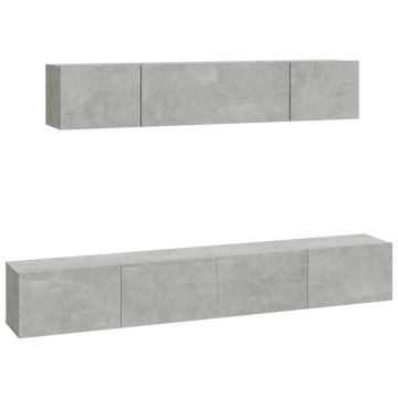 Set dulap TV, 4 piese, gri beton, lemn prelucrat - Img 2