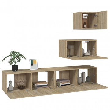 Set dulap TV, 4 piese, stejar sonoma, lemn prelucrat - Img 4