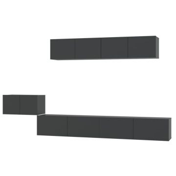 Set dulap TV,5 piese, negru, lemn prelucrat - Img 2