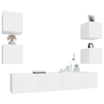 Set dulap TV, 6 piese, alb, lemn prelucrat - Img 4