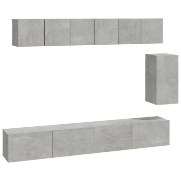 Set dulap TV, 6 piese, gri beton, lemn prelucrat - Img 2