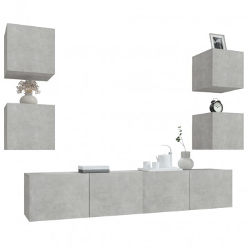 Set dulap TV, 6 piese, gri beton, lemn prelucrat - Img 4