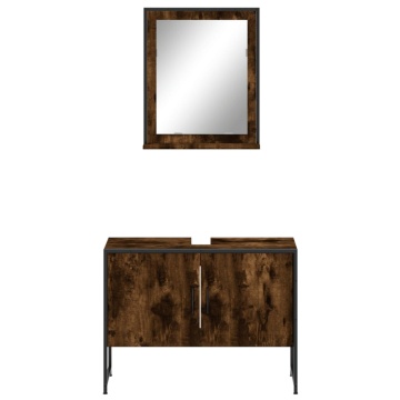 Set dulapuri de baie, 2 piese, stejar afumat, lemn prelucrat - Img 5