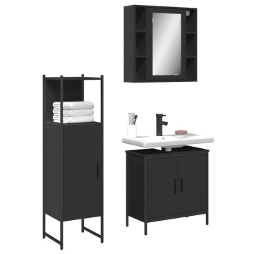 Set dulapuri de baie, 3 piese, negru, lemn prelucrat - Img 1