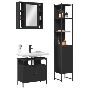 Set dulapuri de baie, 3 piese, negru, lemn prelucrat - Img 1
