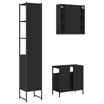 Set dulapuri de baie, 3 piese, negru, lemn prelucrat - Img 7