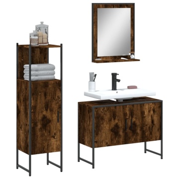 Set dulapuri de baie, 3 piese, stejar afumat, lemn prelucrat - Img 1