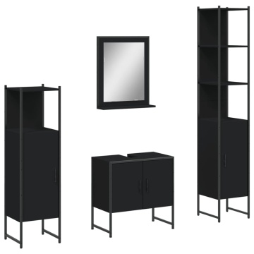 Set dulapuri de baie, 4 piese, negru, lemn prelucrat - Img 2
