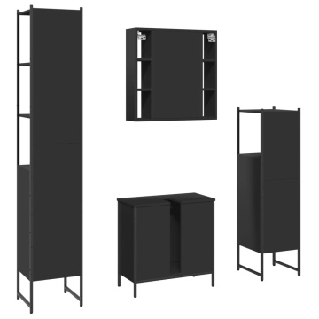 Set dulapuri de baie, 4 piese, negru, lemn prelucrat - Img 7