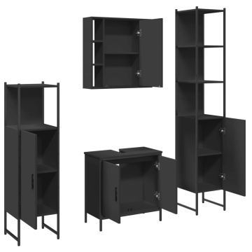 Set dulapuri de baie, 4 piese, negru, lemn prelucrat - Img 8