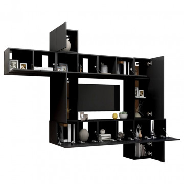 Set dulapuri TV, 10 piese, negru, lemn prelucrat - Img 3