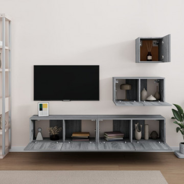 Set dulapuri TV, 4 piese, gri sonoma, lemn prelucrat - Img 3
