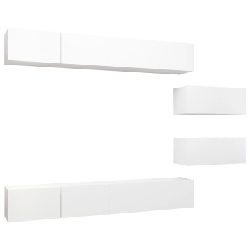 Set dulapuri TV, 6 piese, alb, lemn prelucrat - Img 2
