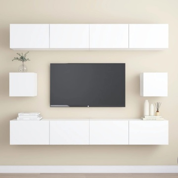Set dulapuri TV, 6 piese, alb, lemn prelucrat - Img 1