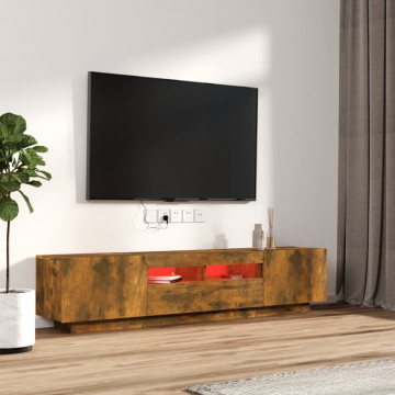 Set dulapuri TV cu LED, 2 piese, stejar fumuriu, lemn prelucrat - Img 3