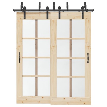 Set feronerie pentru ușă glisantă, negru, 183 cm, oțel - Img 1