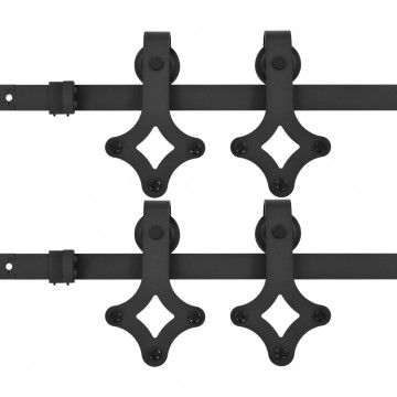 Set feronerie pentru uși glisante, 2 piese,negru, 200 cm, oțel - Img 2