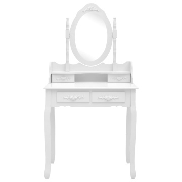 Set masă de toaletă cu taburet alb 75x69x140 cm lemn paulownia - Img 3