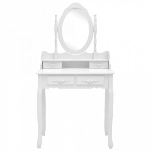 Set masă de toaletă cu taburet alb 75x69x140 cm lemn paulownia - Img 4