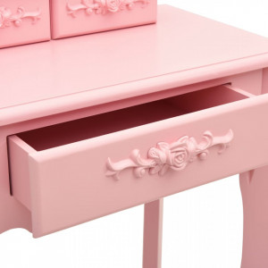 Set masă de toaletă cu taburet roz 50x59x136 cm lemn paulownia - Img 7