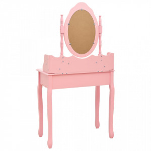 Set masă de toaletă cu taburet roz 75x69x140 cm lemn paulownia - Img 5