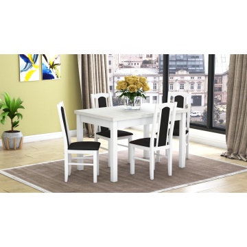 Set masa extensibila 120x150cm cu 4 scaune tapitate, mb-13 max5 si s-37 boss7 b22, alb, lemn masiv de fag, stofa - Img 1