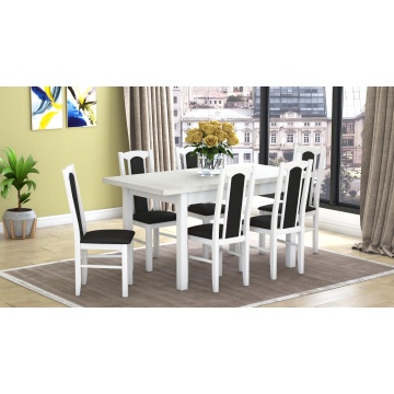 Set masa extensibila 120x150cm cu 6 scaune tapitate, mb-13 max5 si s-37 boss7 b22, alb, lemn masiv de fag, stofa - Img 1