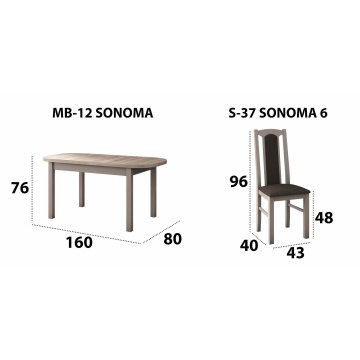 Set masa extensibila 160x200cm cu 4 scaune tapitate, mb-12 venus1 si s-37 boss7 s6, sonoma, lemn masiv de fag, stofa - Img 6