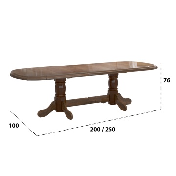 Set masa extensibila jork 200x250 cm, lemn masiv nuc, cu 10 scaune tapitate stofa maro, s-37 O2 - Img 2