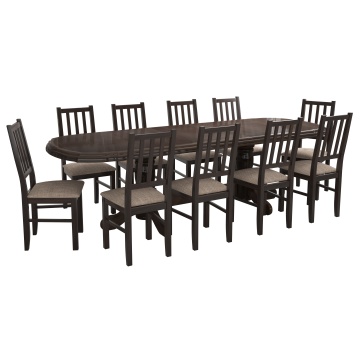 Set masa extensibila jork 200x250 cm, lemn masiv wenge, cu 10 scaune tapitate stofa maro, s-38 W2 - Img 3