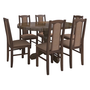 Set masa extensibila Kan 100x135 cm, lemn masiv, culoare nuc, blat din mdf cu 6 scaune tapitate S-37 Boss7 o15, stofa - Img 2