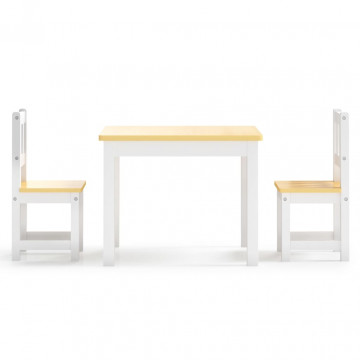 Set masă&scaune pentru copii, 3 piese, alb și bej, MDF - Img 3
