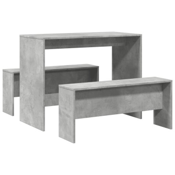 Set masă și bănci bucătărie, 3 piese, gri beton, lemn prelucrat - Img 5