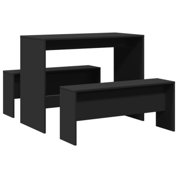 Set masă și bănci de bucătărie, 3 piese, negru, lemn prelucrat - Img 5