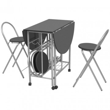 Set masă și scaune de bucătărie pliante MDF, negru, 5 piese - Img 4